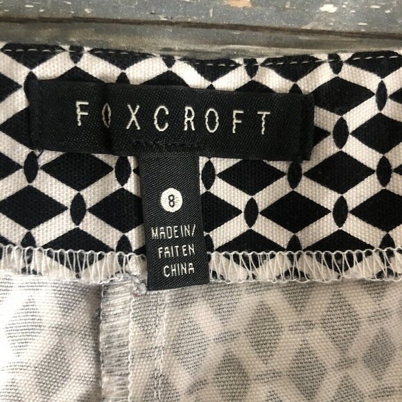 FOXCROFT Black White Print Chino Washable Stretch Side Zipper Pants Size 8 - Picture 10 of 10